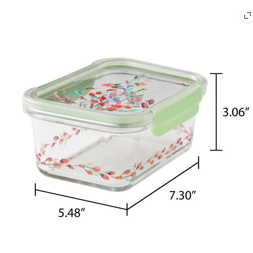 Pioneer Woman Glass Food Storage Container Set 4 Cup Floral Bowls NEW
